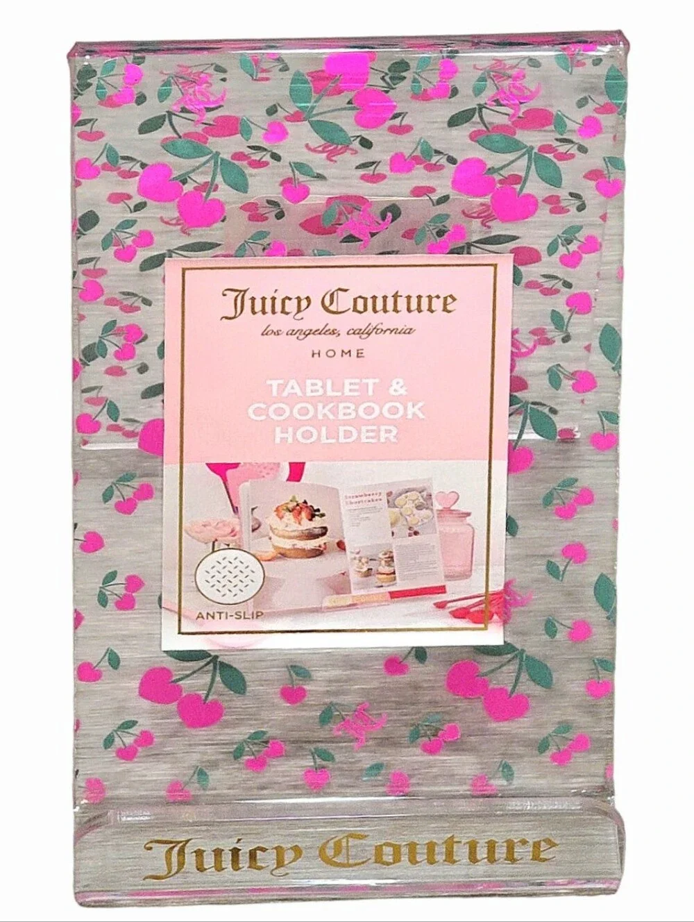 Juicy Couture Home Heart Cherry Logo Tablet & Cookbook Acrylic Holder